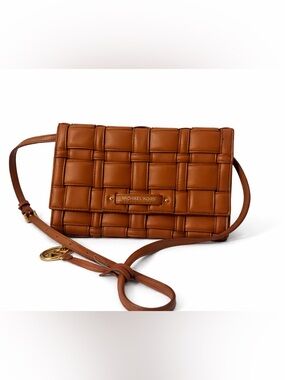 Michael Kors Cognac Woven Leather Crossbody Bag
